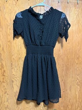J for Justify Black Swiss Dot Smocked Waist Dress